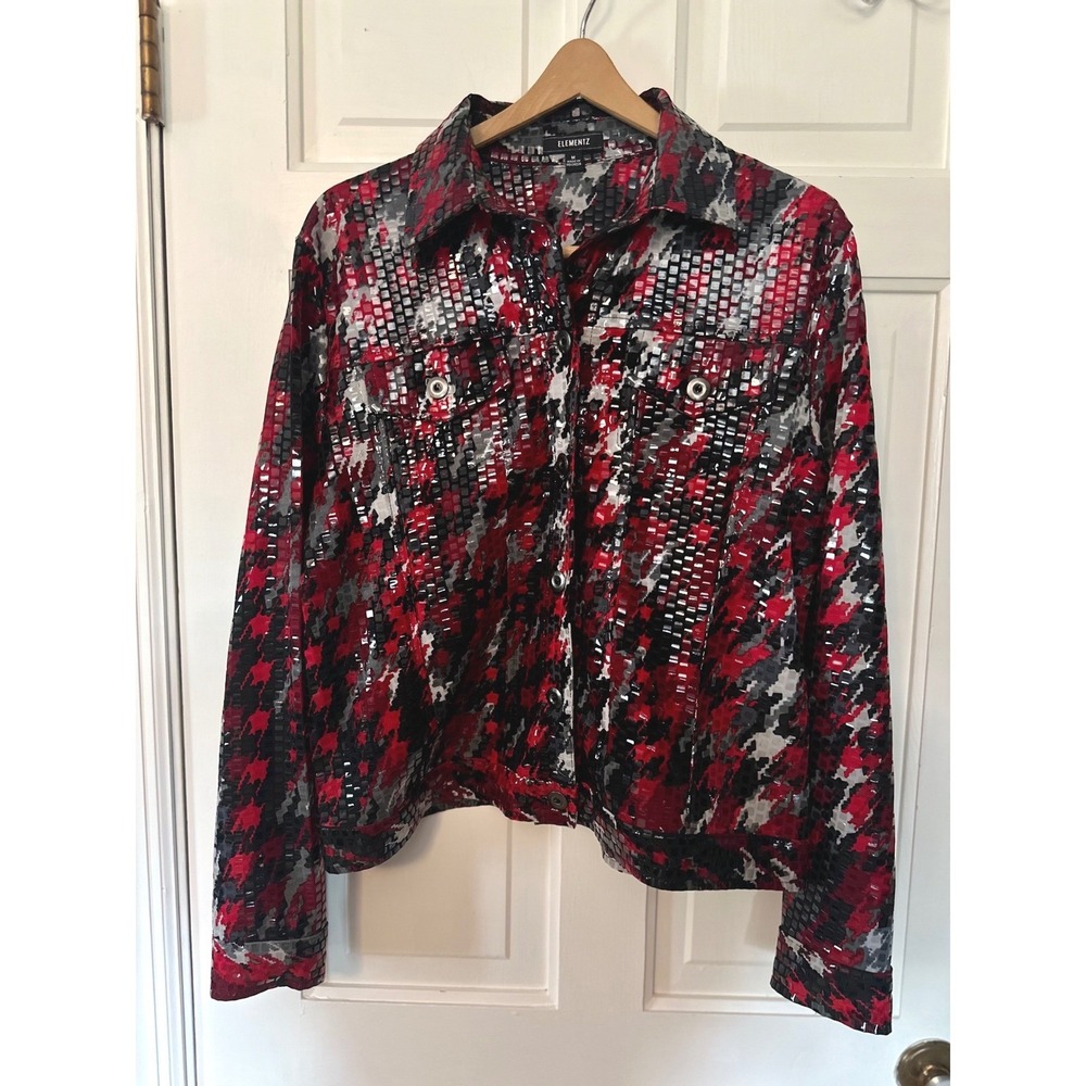 Elementz Jacket Medium Red Black Gray Houndstooth… - image 2